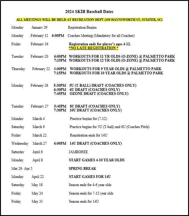 Jan 23 2024 Baseball date sheet 